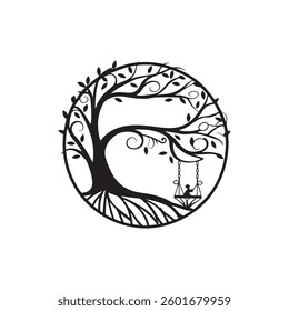 Tree of Life silhouette vector art illustration with white background