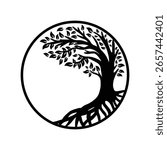 Tree of Life Silhouette Vector Elegant Black Tree with Roots and Leaves