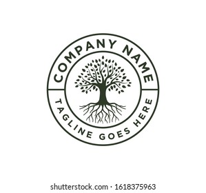 Tree of Life Stamp Logo Design Vector Inspiration