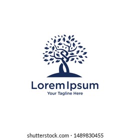 Tree of Life Stamp Seal Emblem Oak Banyan logo design vector