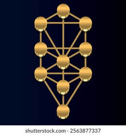 Tree Of Life symbol in gold metal. Sacred geometry. Sefirot. Illustration, vector.