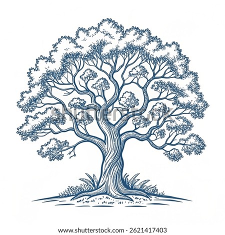 Tree of Life Symbol – Old Oak Illustration with Detailed Leaf and Root Structure