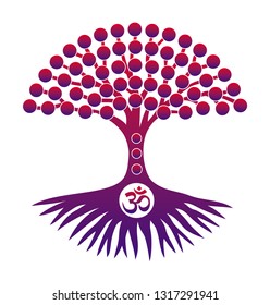 The tree of life. Symbolic art picture inpurple and red tones. Colorful symbol. Vector graphics.