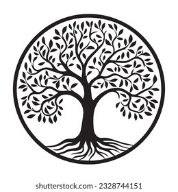 Tree of Life tribal vector black, decorative Celtic tree of life isolated in white background.