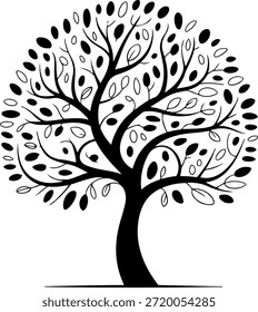 Tree of Life Vector Illustration – Minimal Black and White Design. Abstract Tree of Life Silhouette – Decorative Nature Vector. Minimalist Tree Vector – Elegant Black Tree Illustration.