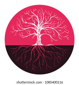 Tree of life - vector illustration with tree and roots silhouette. Hand drawn ink illustration