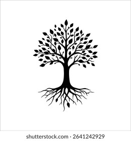 Tree of life vector illustration silhouette design with roots and branches for logo and tattoo art

