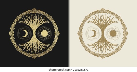 Tree of life where the moon and sun symbolize balance