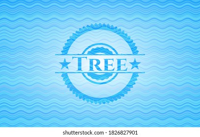 Tree light blue water style emblem. Vector Illustration. Detailed. 