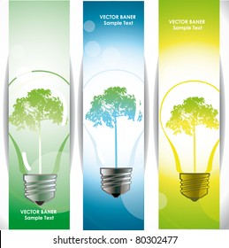 Tree in a light bulb, banners with eco energy symbol.