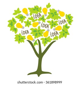 tree with light bulb concept of growing idea, vector, illustration  