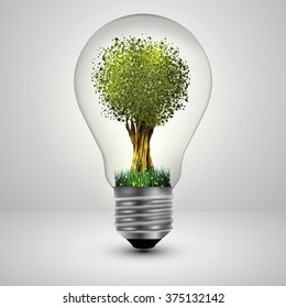 Tree in a light bulb ecology concept, Vector illustration.