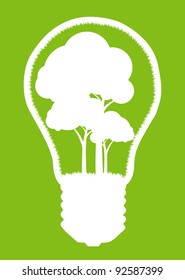 Tree in a light bulb isolated on white vector background concept