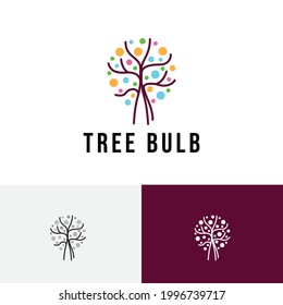 Tree Light Bulb Natural Power Electricity Colorful Logo