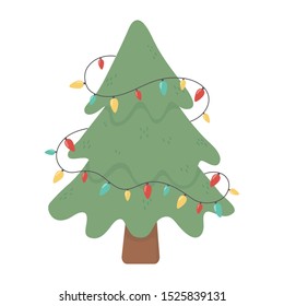 tree with lights decoration celebration merry christmas vector illustration