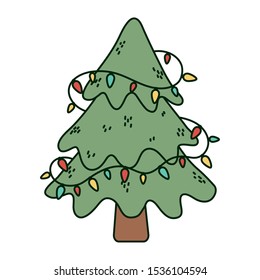 tree with lights decoration celebration merry christmas vector illustration