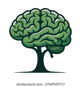 Tree like a brain represents thinking, tree with brain