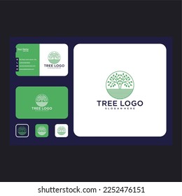 tree line art logo design template