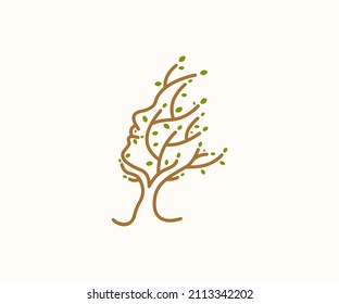 tree line art logo and face combination. basic concept elegant and clean icon concept.