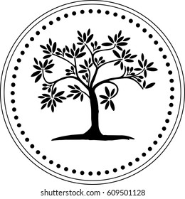 Tree line art logo, oval style frame