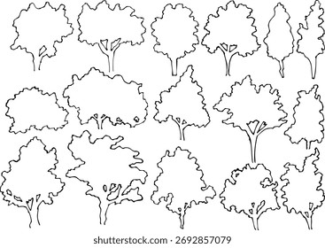 Baumlinie Art Silhouette Set | Minimale botanische Vektorgrafik
