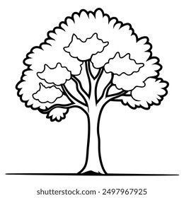 Silueta del arte de la línea del árbol con el fondo blanco