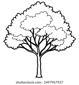 Tree line art silhouette with white background