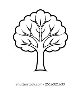 Tree line art silhouette with white background