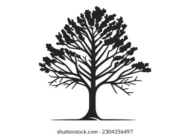 Tree line art vector, Tree silhouette vector, Black and white tree art, Tree line art coloring book,vector isolated
