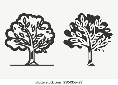 Vector de arte de línea de árbol, vector de silueta de árbol, arte de árbol en blanco y negro, libro de coloración de líneas de árbol, vector aislado