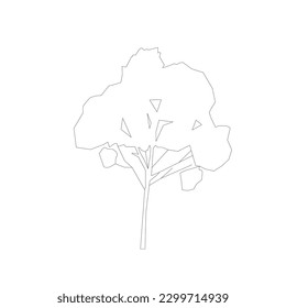 tree line drawing, Side view, graphics trees elements single object outline minimal plant symbol for architecture and landscape design. Vector illustration in stroke fill in white. forest, tropical.