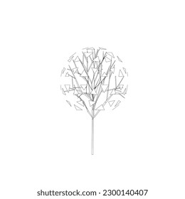 tree line drawing, Side view, graphics trees elements single object outline minimal plant symbol for architecture and landscape design. Vector illustration in stroke fill in white. forest, tropical.
