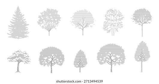 tree line drawing side view graphics trees elements single 