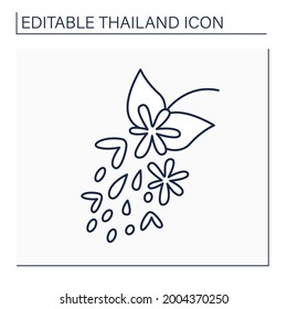 Tree line icon. Golden shower flower. National Thai flowering tree. Country symbol. Ratchaphruek. Thailand concept. Isolated vector illustration. Editable stroke