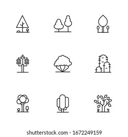 Tree line icon. Naturally beautiful symbol, wooden trunk and outline branches for map. Tree vector outline art illustration isolated on white background.