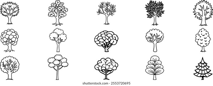Tree line icon. Naturally beautiful symbol, wooden trunk and outline branches for map. Tree vector outline art illustration isolated on white background.