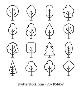 Tree line icon. Naturally beautiful symbol, wooden trunk and outline branches for map. Tree vector outline art illustration isolated on white background. 