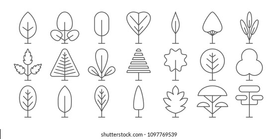 Tree line icon set. Contour vector collection. Different thin simple outline