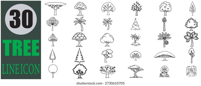  tree line icon set on white background for graphic design projects