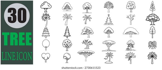  tree line icon set on white background for design and web projects