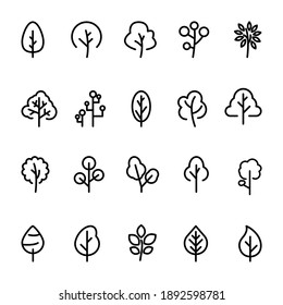 Tree Line Icon Set. Outline Art Illustration Isolated On White Background. Premium Linear Symbols Pack.