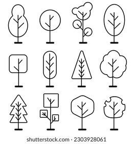 Tree Line icon style set. 