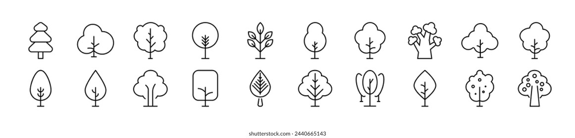 Tree Line Icons bundle. Editable stroke. Simple linear illustration for web sites, newspapers, articles book