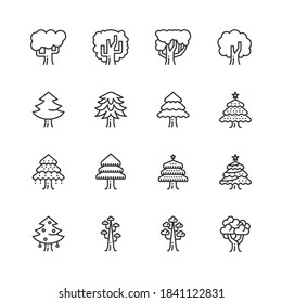  Tree Line Icons. Ecology Vector Illustration.