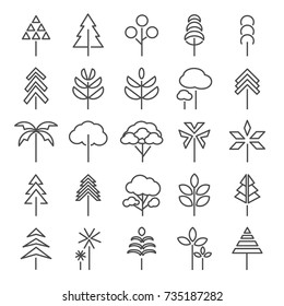 Tree line icons set