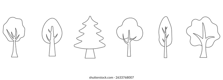 Tree line icons set. linear style symbols collection, outline signs pack. vector graphics. Set includes icons,  Contains Linear Images of Deciduous and Coniferous Trees eps 10