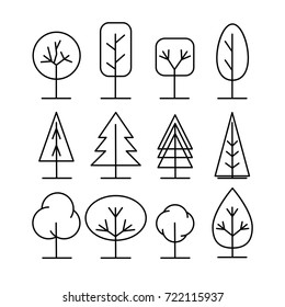 Tree line icons set. Simple thin style vector illustrations collection.