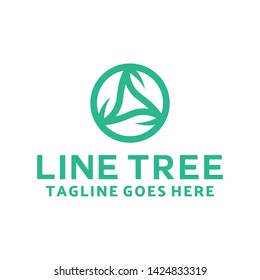 Tree Line Logo Design With Flat Style. Geometric Logotype. Bio And Organic Emblem For Company. Line Icon For Business. Creative And Modern Plant Graphic Idea.