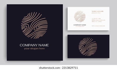 Logo de la línea de árbol. Patrones de anillos de crecimiento de árboles. Líneas onduladas de madera con motivos. para el diseño empresarial, cosmetología, agricultura, ecología, EPA, salud, centro de yoga