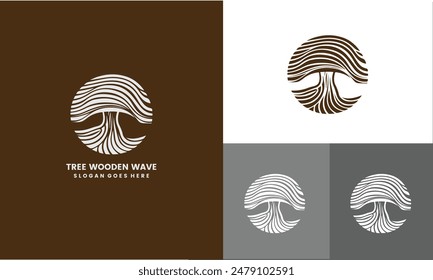 Tree line logo. Patterns of tree growth rings. Pattern wooden wave line art logo for business design, cosmetology, farming, ecology, spa, health logo design concept, vector illustration on EPS10.